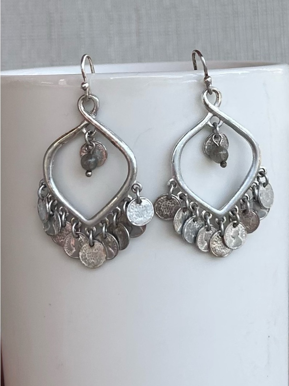 Stella & Dot Silver Coin Chandelier Earrings